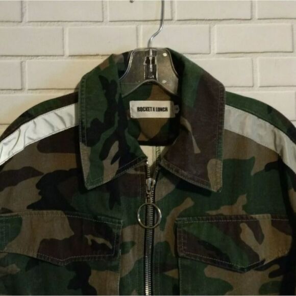 Rocket X Lunch Army Green Camouflage Zip Long Sleeve Camo Military Jacket S - Picture 4 of 10